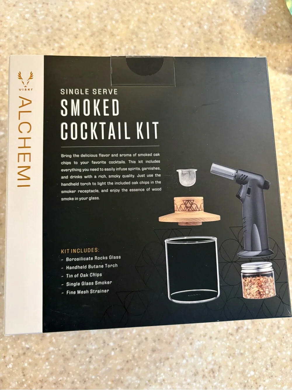 NIB Alchemi Single Serve Smoked Cocktail Kit Torch Glass Wood Smoker Set - Picture 7 of 9